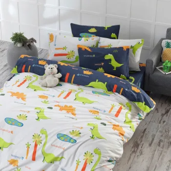 Lenjerie de pat dubla 3 piese, Dinolar - White, EnLora Home, Bumbac Ranforce imagine