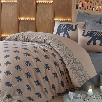 Lenjerie de pat dubla 3 piese, Fil - Blue, Eponj Home, 65% bumbac/35% poliester imagine