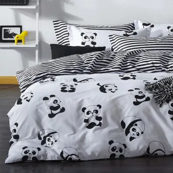 Lenjerie de pat dubla 3 piese, Panda - Black, Eponj Home, 65% bumbac/35% poliester imagine