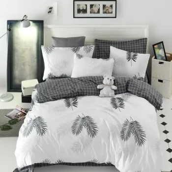 Lenjerie de pat dubla 3 piese, Pipong - Black, White, Acasa EnLora, 65% bumbac/35% poliester imagine