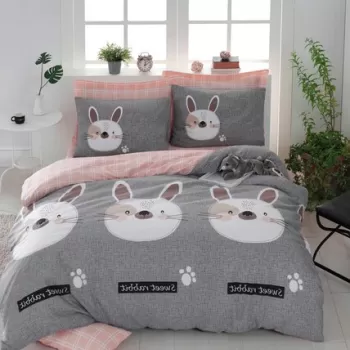 Lenjerie de pat dubla 3 piese, Tavsanc?k, Eponj Home, 65% bumbac/35% poliester imagine