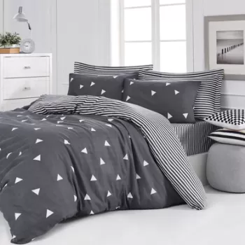 Lenjerie de pat dubla 3 piese, Ucgen - Grey, Eponj Home, 65% bumbac/35% poliester imagine