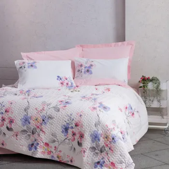 Lenjerie de pat dubla 4 anotimpuri, L'essentiel Maison, Jayda, Bumbac Ranforce, Pink / White / Purple imagine