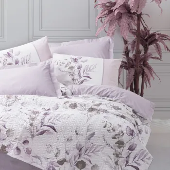 Lenjerie de pat dubla 4 anotimpuri, L'essentiel Maison, Nadia, Bumbac Ranforce, Liliac / Alb imagine