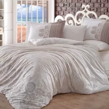 Lenjerie de pat dubla, 4 piese, 100% bumbac poplin, Hobby, Irene, bej imagine