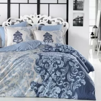 Lenjerie de pat dubla, 4 piese, 100% bumbac poplin, Hobby, Mirella Royal, alb/albastru imagine