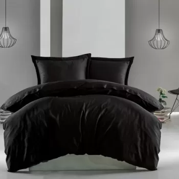 Lenjerie de pat dubla, 4 piese, 100% bumbac satinat, Cotton Box, Premium Elegant, negru imagine