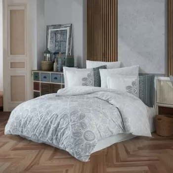 Lenjerie de pat dubla, 4 piese, 200x220 cm, 100% bumbac poplin, Hobby, Irene, gri imagine