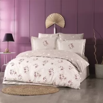 Lenjerie de pat dubla, 4 piese, 200x220 cm, 100% bumbac poplin, Hobby, Martha, bej imagine