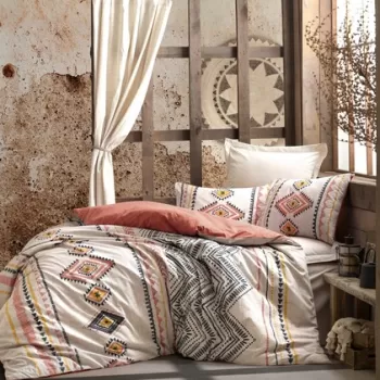 Lenjerie de pat dubla, 4 piese, 200x220 cm, 100% bumbac ranforce, Cotton Box, Felix, rosu caramiziu imagine