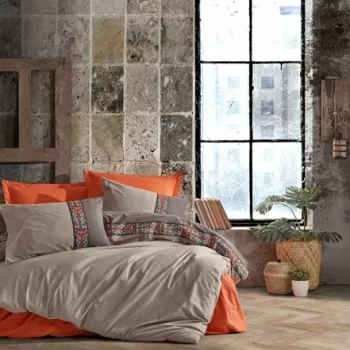 Lenjerie de pat dubla, 4 piese, 200x220 cm, 100% bumbac ranforce, Cotton Box, Folk Art, maro scortisoara imagine