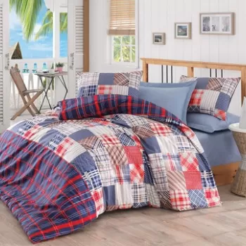 Lenjerie de pat dubla, 4 piese, 200x220 cm, 100% bumbac ranforce, Cotton Box, Jose, albastru imagine