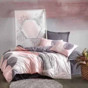 Lenjerie de pat dubla, 4 piese, 200x220 cm, 100% bumbac ranforce, Cotton Box, Leron, gri imagine