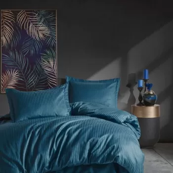 Lenjerie de pat dubla, 4 piese, 200x220 cm, 100% bumbac satinat, Cotton Box, Elegant, albastru imagine