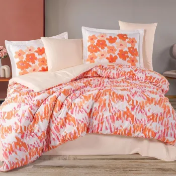 Lenjerie de pat dubla 4 piese, L'essentiel Maison, Penny, POPLIN DE BUMBAC, Coral imagine