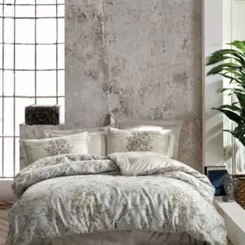 Lenjerie de pat dubla, 6 piese, 200x220 cm, 100% bumbac satinat, Cotton Box, Terry, bej imagine