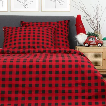 Lenjerie de pat dubla Ameri, Homla, 3 piese, 160x200 cm, bumbac, rosu/negru imagine