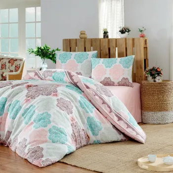 Lenjerie de pat dubla, Andalucia - Turquoise, EnLora Home, 65% bumbac/35% poliester imagine