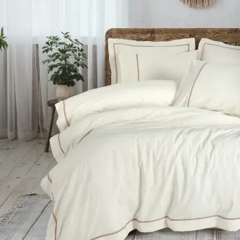 Lenjerie de pat dubla, Banded - Brown, Cotton Box, 85% bumbac / 15% in imagine