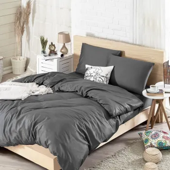 Lenjerie de pat dubla, Basic - Fume, EnLora Home, 65% bumbac/35% poliester imagine