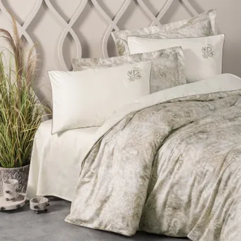 Lenjerie de pat dubla, Beatrix - Beige, Cotton Box, Bumbac Satinat imagine