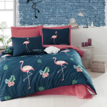 Lenjerie de pat dubla, Big Filamin - Dark Blue, EnLora Home, 65% bumbac/35% poliester imagine