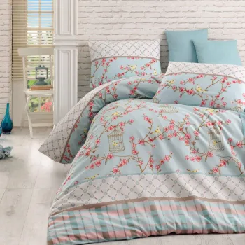 Lenjerie de pat dubla, Birdcage - Turquoise, Eponj Home, 65% bumbac/35% poliester imagine