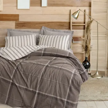 Lenjerie de pat dubla, Caldo - Brown, Cotton Box, 50% bumbac / 50% poliester imagine
