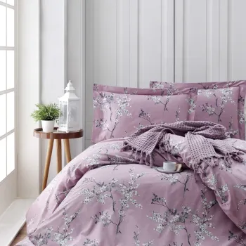 Lenjerie de pat dubla, Chicory - Pink, Turkiz, Bumbac Ranforce imagine