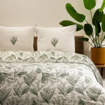 Lenjerie de pat dubla Conwallie, Homla, 3 piese, 160x200 cm, bumbac, alb/verde imagine