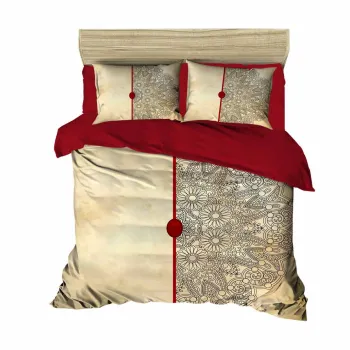 Lenjerie de pat dubla (DE), 3 piese, L'essentiel Maison, 465, Red / Beige / Grey imagine