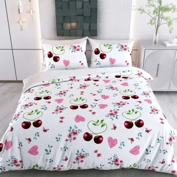 Lenjerie de pat dubla (DE), 3 piese, L'essentiel Maison, Cherry Hearts, Bumbac;Poliester, Alb / Roz / Rosu / Verde / Albastru imagine