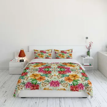 Lenjerie de pat dubla (DE), 3 piese, L'essentiel Maison, FLW_DVT25-26, Multicolor imagine