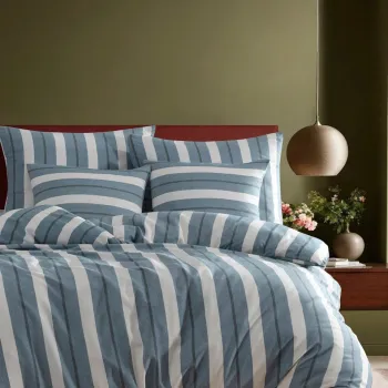 Lenjerie de pat dubla (DE), 3 piese, L'essentiel Maison, Helsinki, Bumbac;Poliester, Albastru petrol / Alb imagine