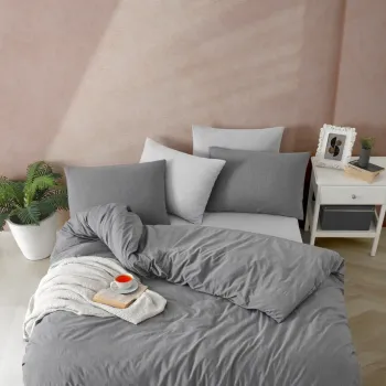 Lenjerie de pat dubla (DE), 3 piese, L'essentiel Maison, Yarn Dyed, Antracit imagine