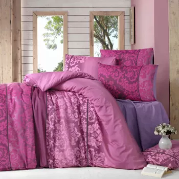 Lenjerie de pat dubla (DE), 3 piese, Oyk? - Claret Red, Victoria, 65% bumbac/35% poliester imagine