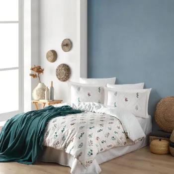 Lenjerie de pat dubla (DE), L'essentiel Maison, Ofelya, Alb/Verde imagine