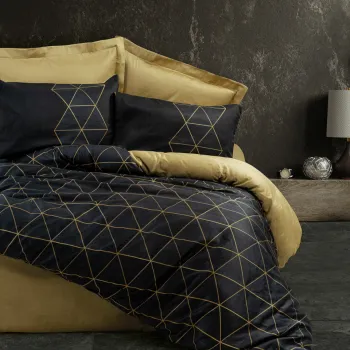 Lenjerie de pat dubla (DE), L'essentiel Maison, Veta, Aur/Negru imagine