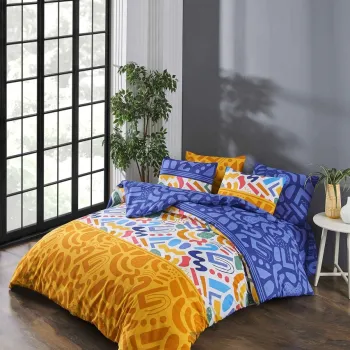 Lenjerie de pat dubla, Doodle Fitted - Multicolor, Tabu Home, 65% bumbac/35% poliester imagine