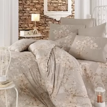 Lenjerie de pat dubla Elena, Pearl Home, 4 piese, 220x240 cm, bumbac ranforce, maro imagine