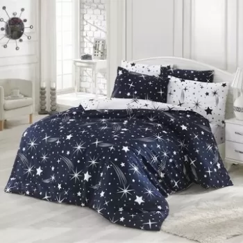 Lenjerie de pat dubla, Eponj Home, Halley Dark Blue, 4 piese, amestec bumbac, alb/bleumarin imagine