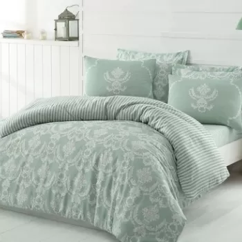 Lenjerie de pat dubla, Eponj Home, Pure Water Green, 4 piese, amestec bumbac, verde/alb imagine