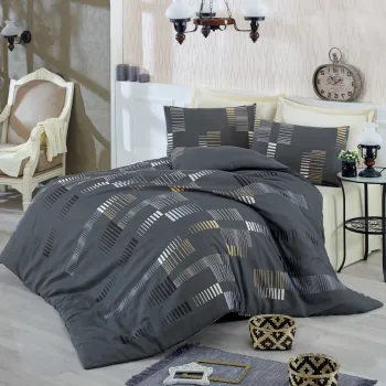 Lenjerie de pat dubla, Eponj Home, Trace Anthracite, 4 piese, amestec bumbac, antracit imagine