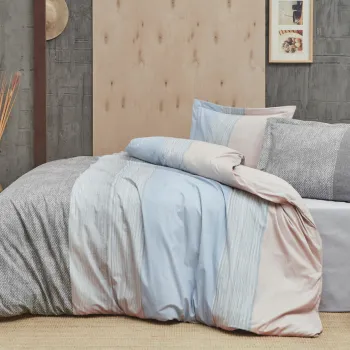 Lenjerie de pat dubla (ES), L'essentiel Maison, Dimlight, Gri / Albastru / Pudra imagine