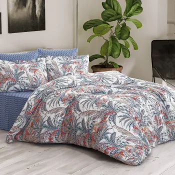 Lenjerie de pat dubla (ES), L'essentiel Maison, Palm, White / Brick Red / Blue imagine