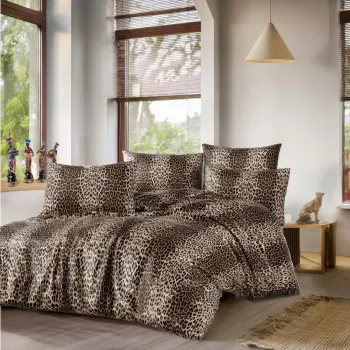 Lenjerie de pat dubla (EU) (IT), 3 piese, L'essentiel Maison, Leopard, Maro / Bej imagine