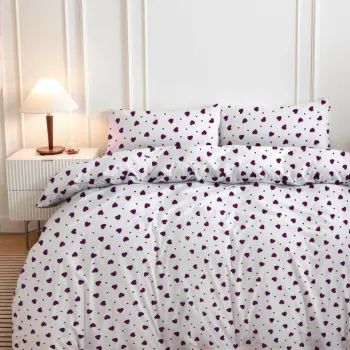 Lenjerie de pat dubla (EU) (IT), 3 piese, L'essentiel Maison, Love Heart, Lila imagine