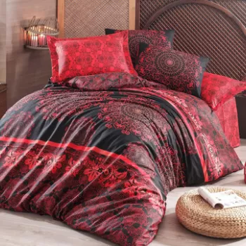 Lenjerie de pat dubla (EU) (IT), 3 piese, Sehri-Ala - Red, Eponj Home, 65% bumbac/35% poliester imagine