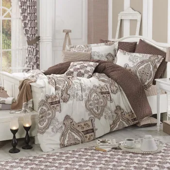 Lenjerie de pat dubla (EU) (IT), L'essentiel Maison, Noble, Brown / White / Cream imagine