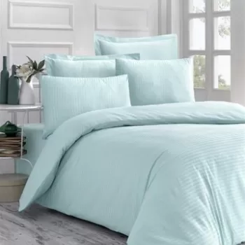 Lenjerie de pat dubla (EU) (IT), Line - Mint, Victoria, Bumbac Satinat imagine